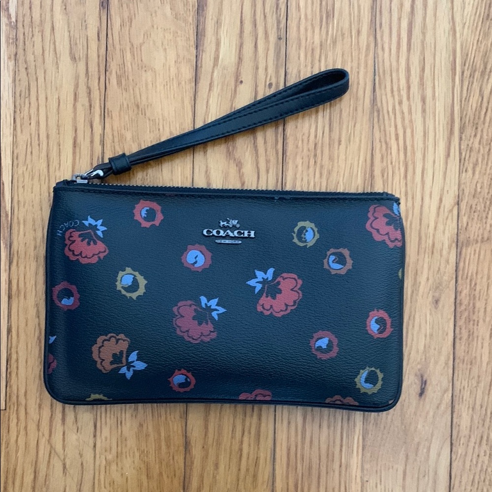 Coach Black Floral Wristlet